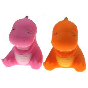 Pudgiez Dino Set 2 Orange Pink Easy Foam Squeezy Stress Toy Hand Therapy Sponge